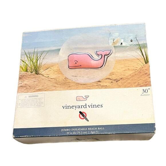 Vineyard Vines Jumbo Inflatable Beach Ball Pink Whale 30" Diameter New - Picture 2 of 5